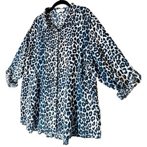 Alexander Jordan Animal leopard Print button Blouse tuxedo slit back 3X